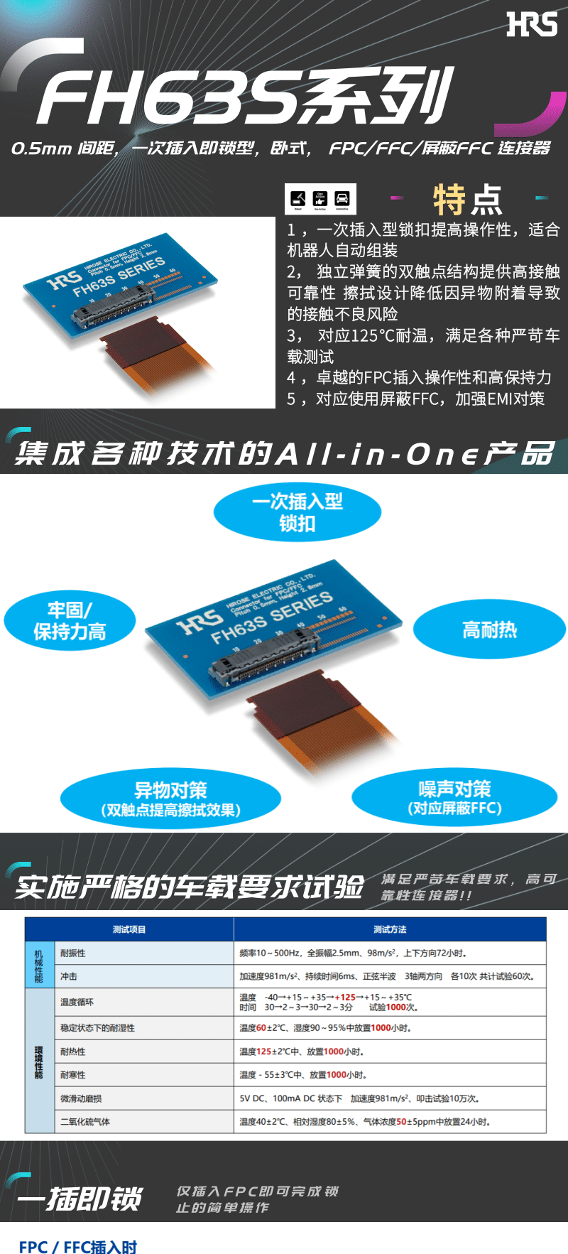 【產(chǎn)品推薦】一插即鎖，2觸點(diǎn)，支持125℃連接器-FH63S系列
